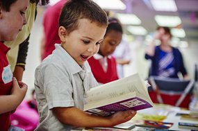 Boy reading Christmas