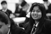 Busy classroom secondary girl greyscale National Literacy Trust