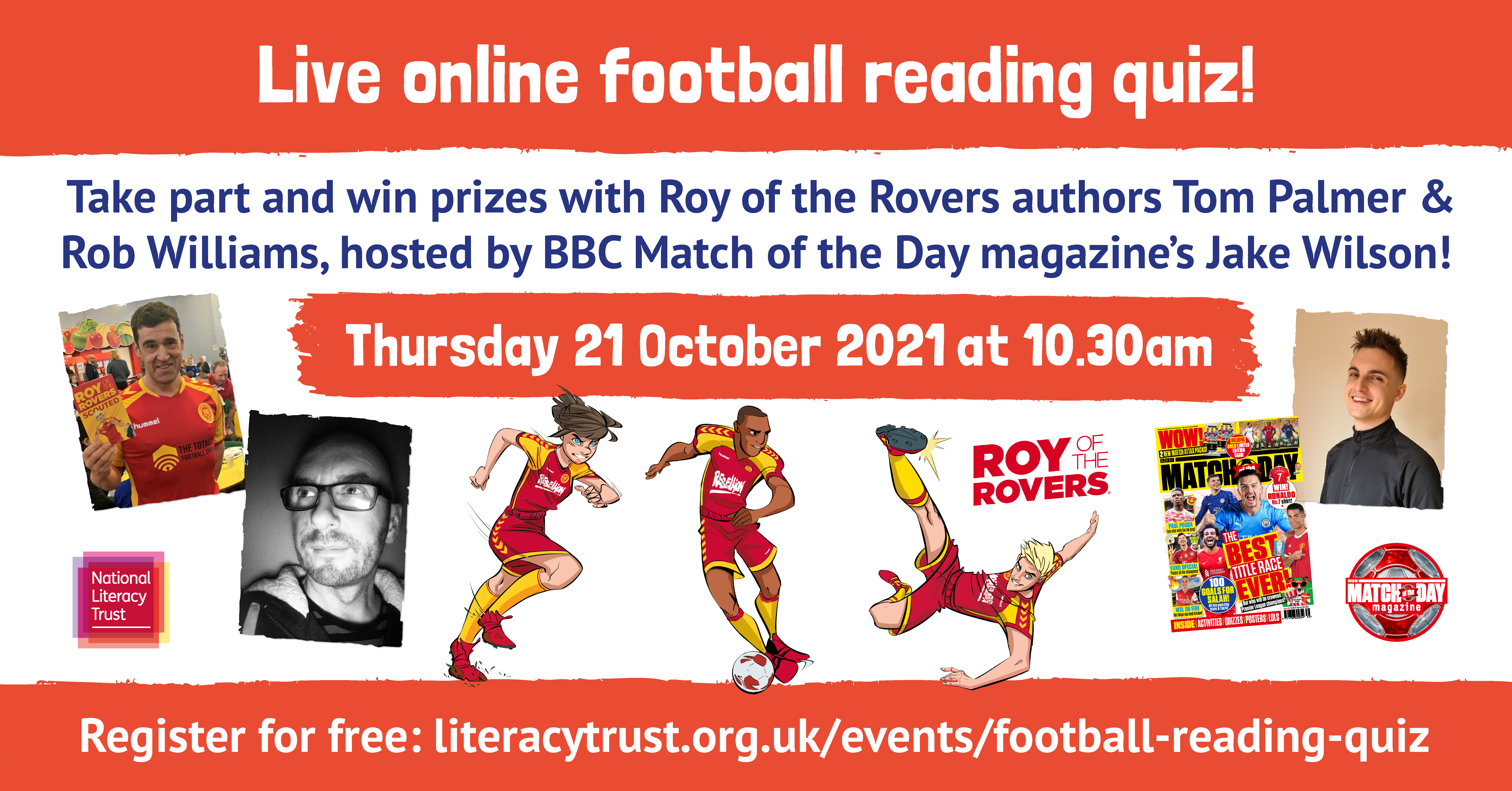 We team up with Roy of the Rovers to donate 5,000 books and host an online footy quiz for 15,000 pupils! National Literacy Trust