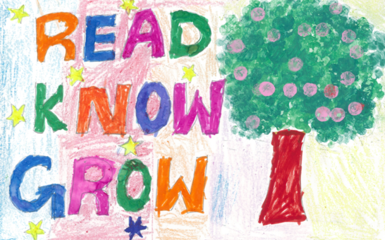 Words &#x27;Read, Know, Grow&#x27; and a tree