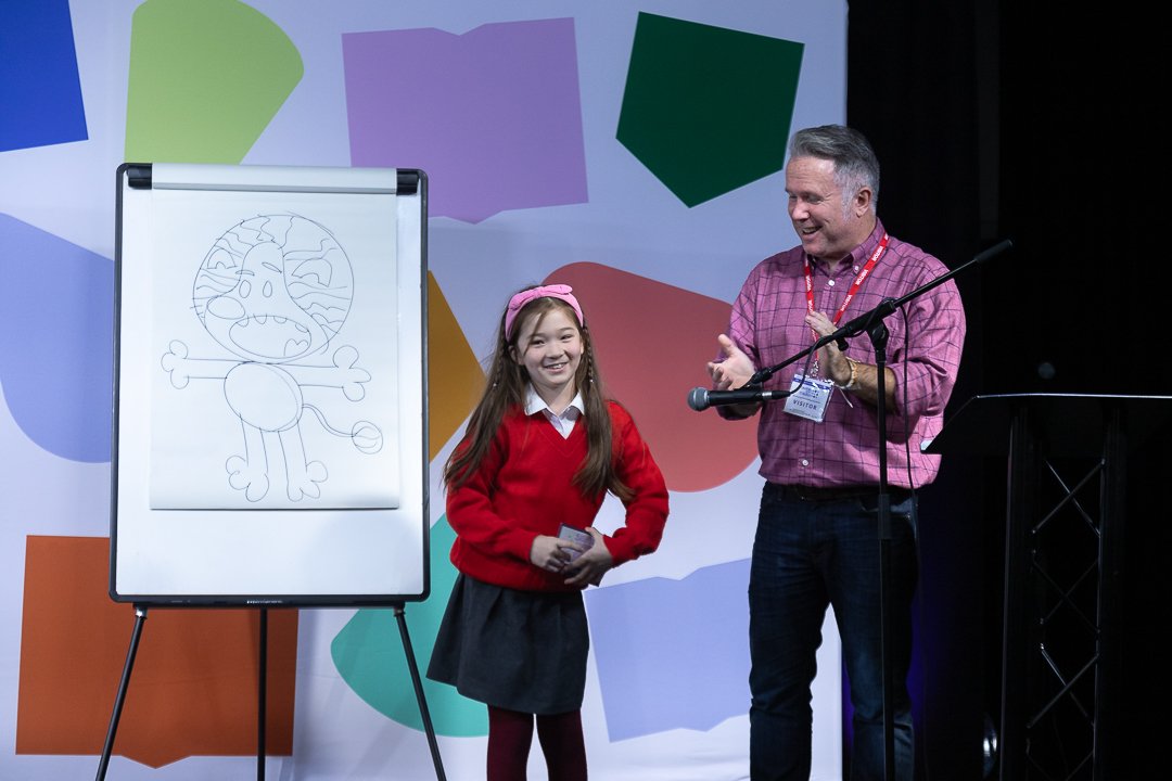 Curtis Jobling hosts draw-along at the National Literacy Trust in Salford launch event