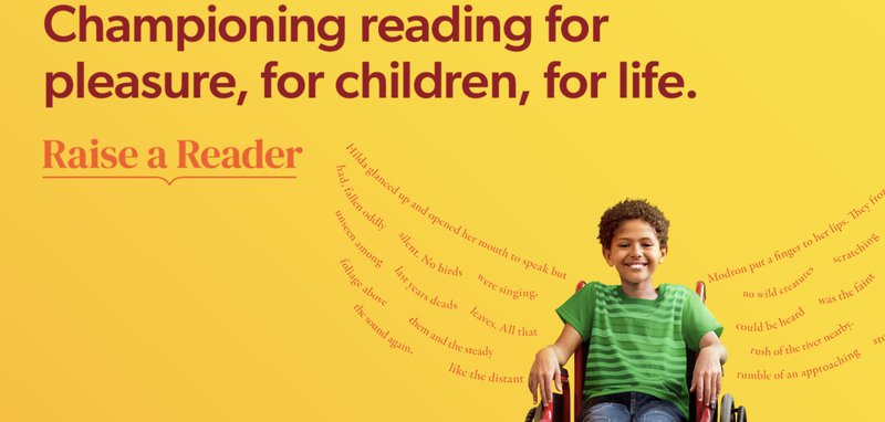 Raise a Reader banner - boy in wheelchair smiling