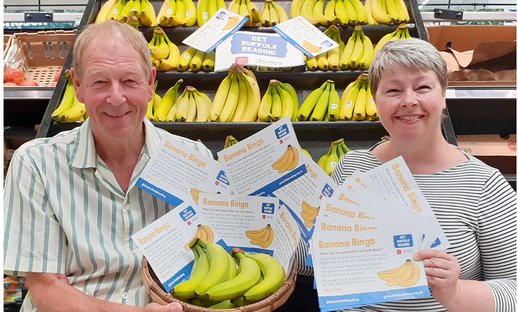 Suzanne and Cllr Robert Everitt launch Banana Bingo cards