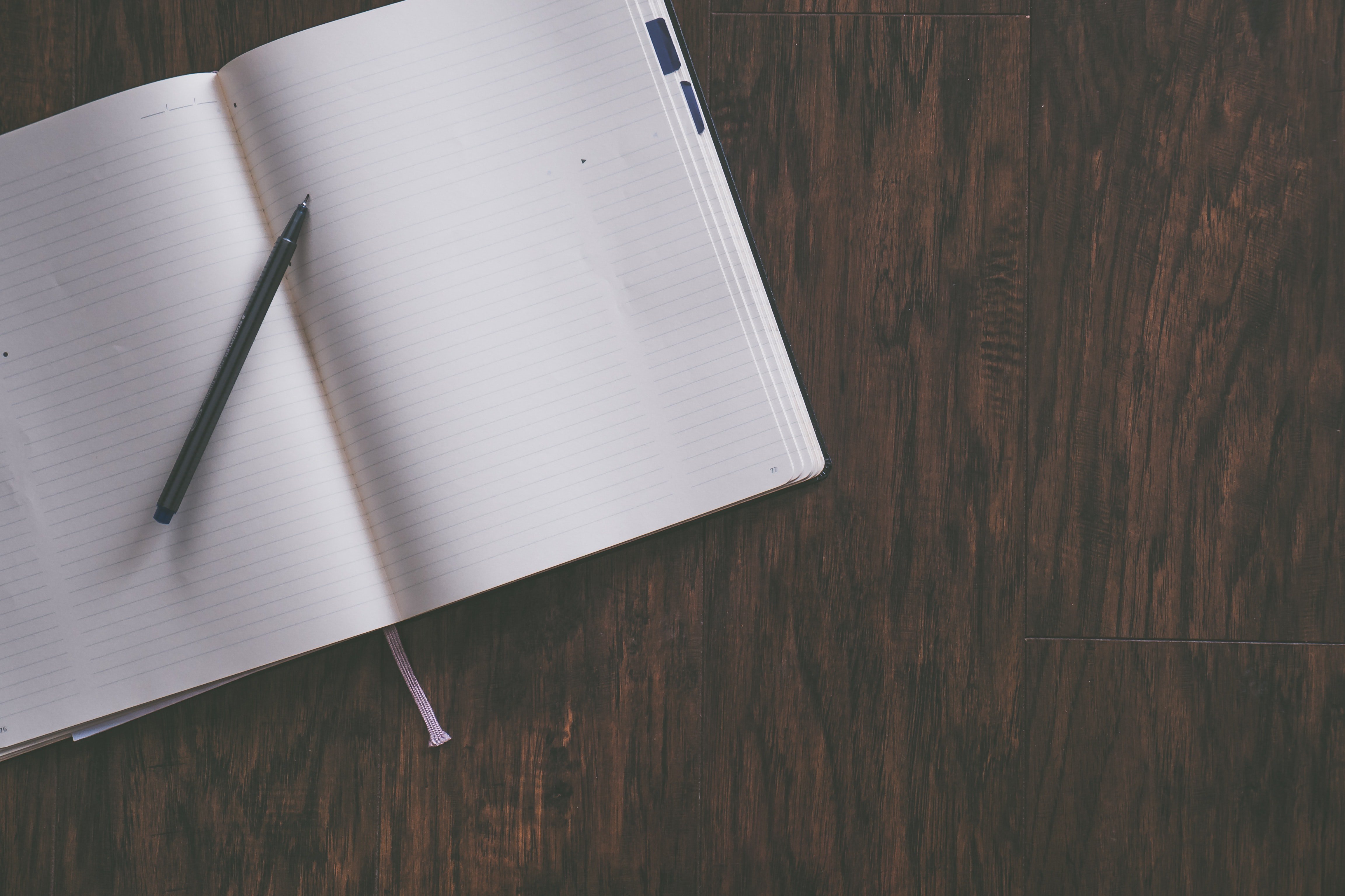 Desk with journal for writing